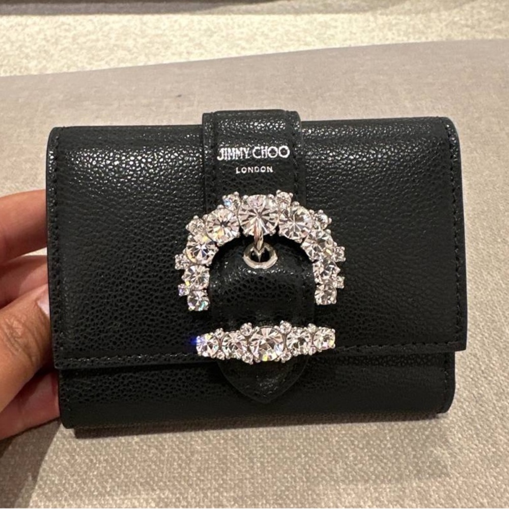 Jimmy Choo Black Leather Wallet with Crystal Accent